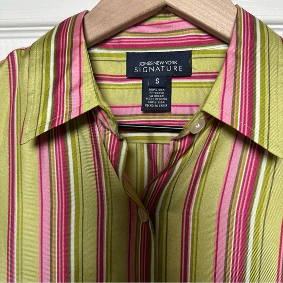 Jones New York Signature Multicolor Striped 100% Silk Size Small Office Preppy - Picture 5 of 14